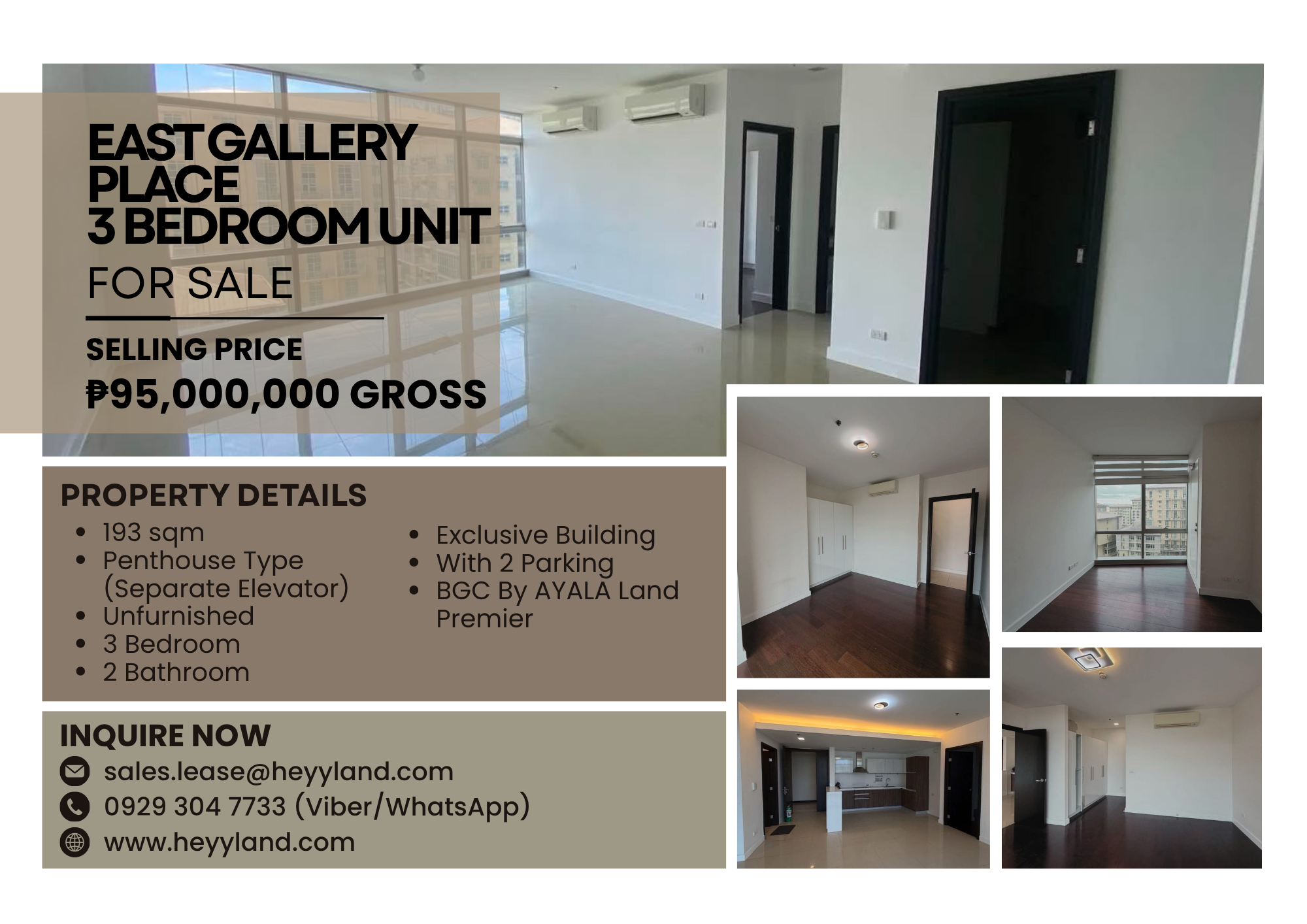FOR SALE East Gallery Place 3 Bedroom Unit in TAGUIG