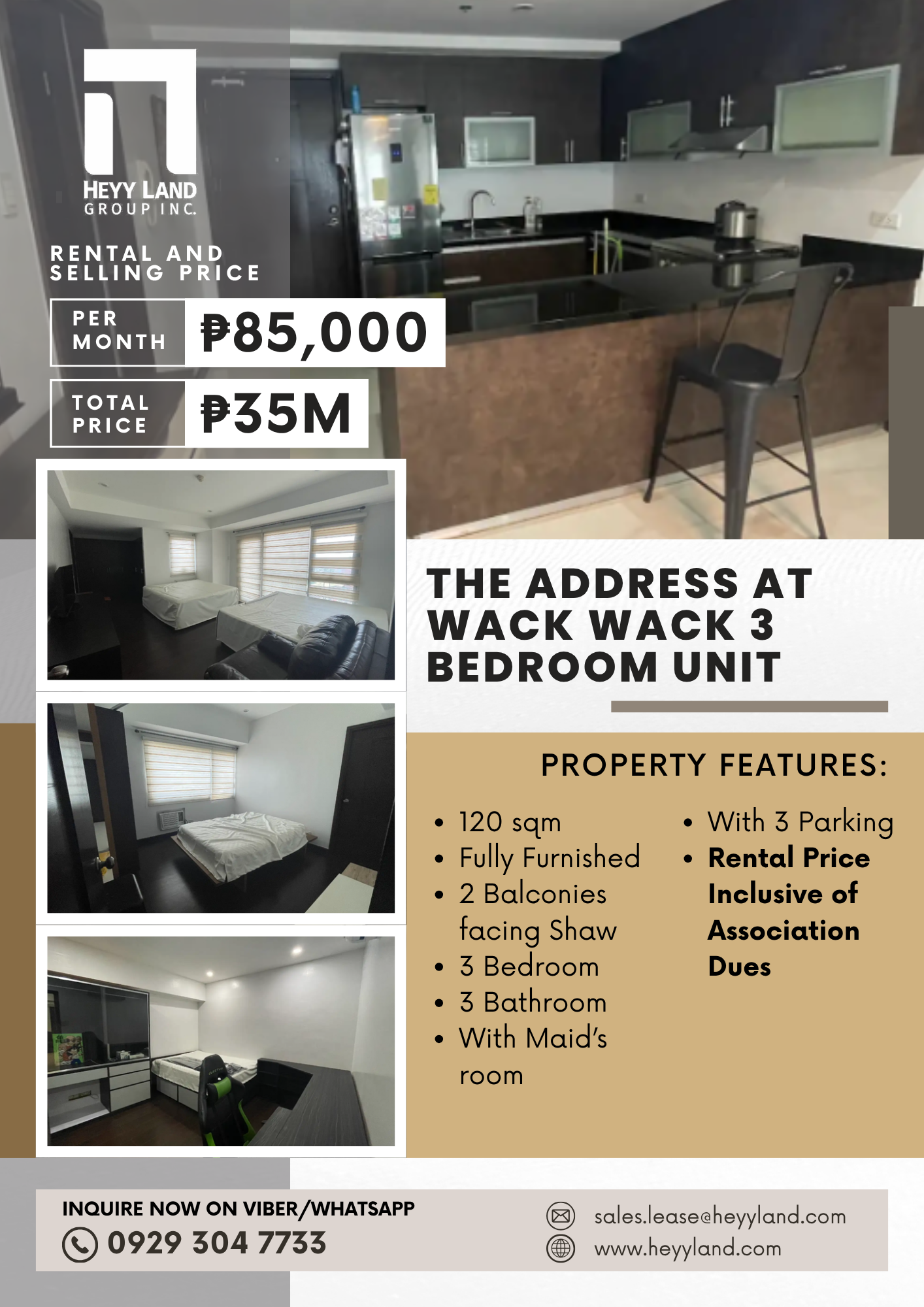 FOR RENT OR SALE The Address at Wack Wack 3 Bedroom Unit in MANDALUYONG CITY
