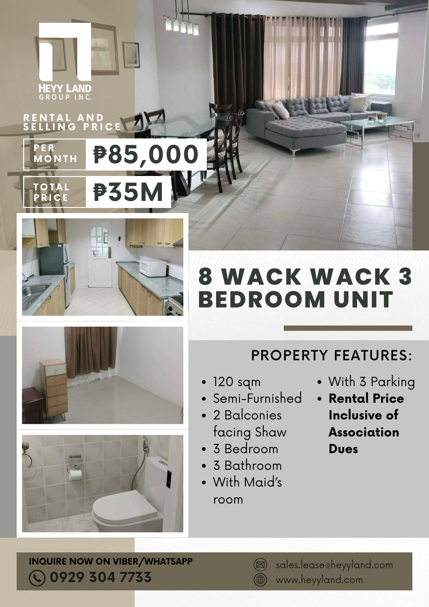 FOR RENT OR SALE 8 Wack Wack 3 Bedroom Unit in MANDALUYONG CITY
