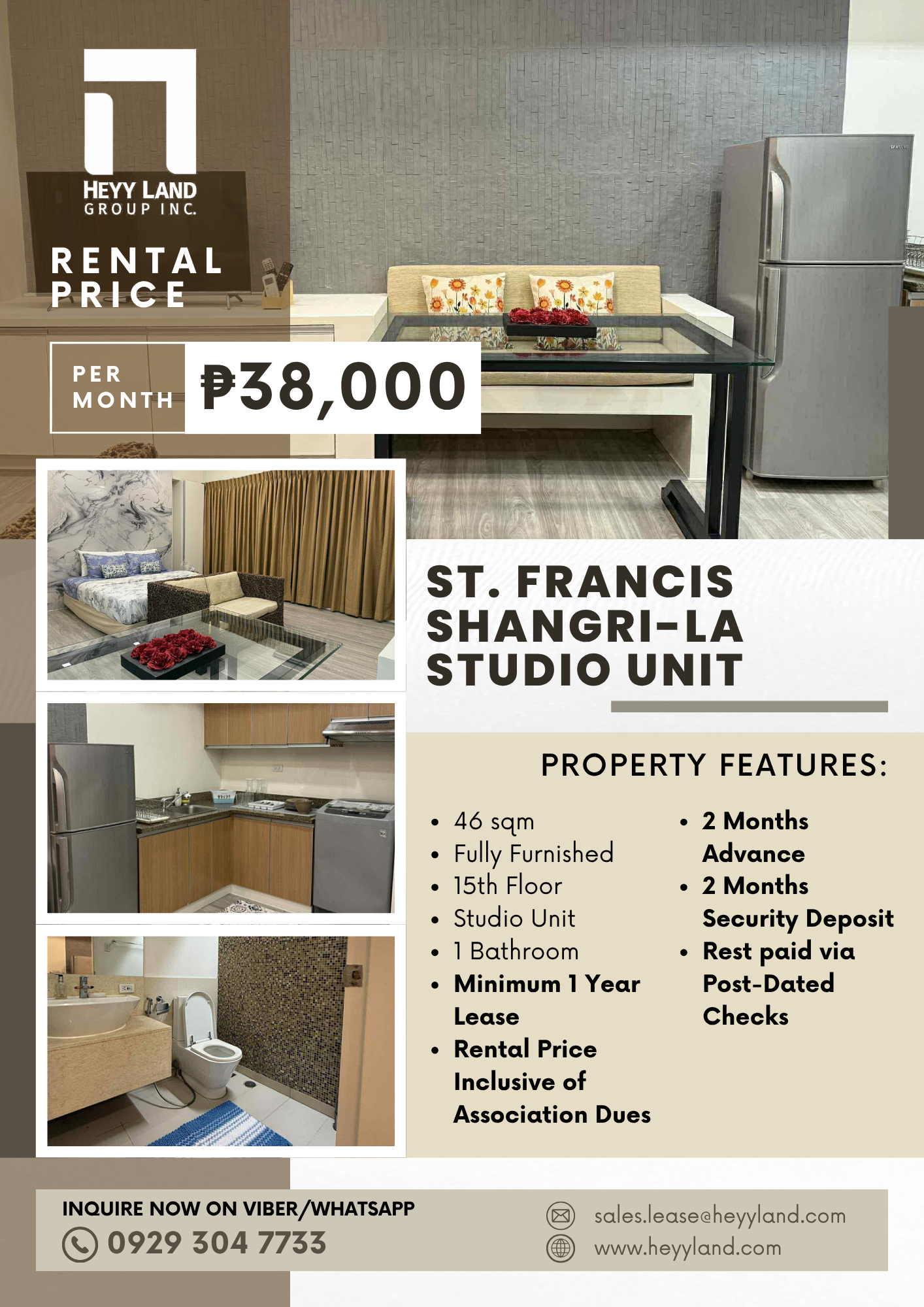 FOR RENT St. Francis Shangri-La Studio Unit in MANDALUYONG CITY
